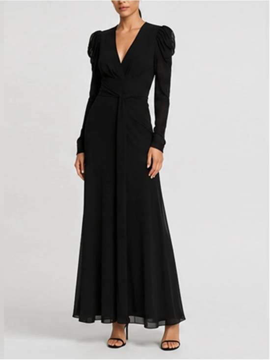 Ronny Kobo Collection Dresses & Skirts - Ronny Kobo Bernadette Long Sleeved Attached Wrap Maxi Gown
